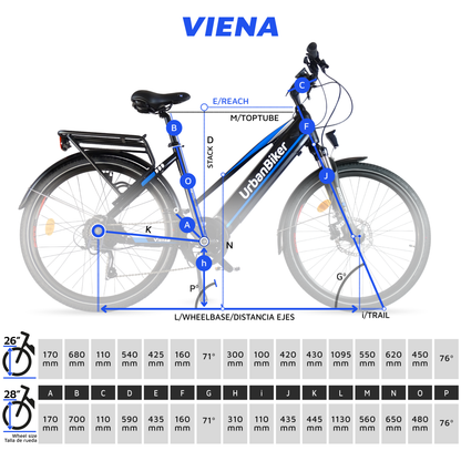 Bici Elettrica Trekking Urbanbiker Viena autonomia fino a 200KM
